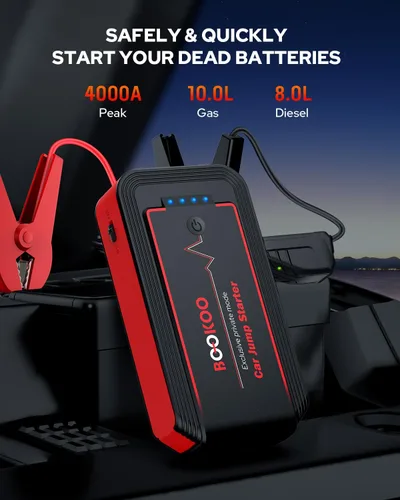 Miniatura 2 de Arrancador de 4000A, arrancador portátil de batería de coche BOOKOO, paquete de batería de arranque de 12V hasta 10.0L de gasolina o 3.0L de motor