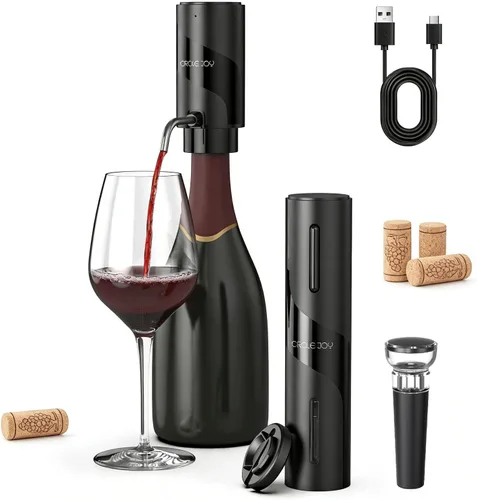 Miniatura 11 de Juego de abridor eléctrico de botellas de vino CIRCLE JOY - Sacacorchos recargable inalámbrico, juego de regalo con base de carga, cortador de papel