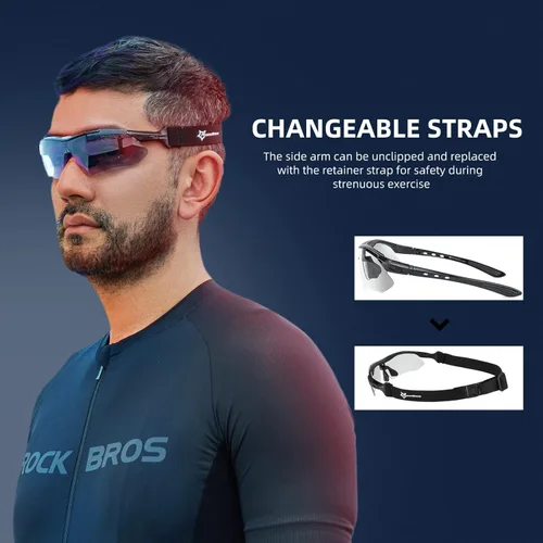 Miniatura 4 de ROCKBROS Photochromic Sports Sunglasses Mens Pickleball Glasses Cycling Glasses MTB Sunglasses, with Removable Elasctic Band