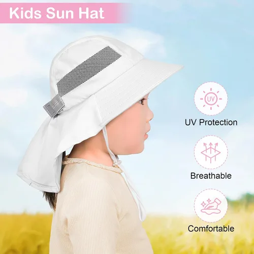Miniatura 153 de Sombrero de sol para niños, protección UV, unicornio, verano, playa, jugar con ala ancha, solapa para el cuello para niñas y niños