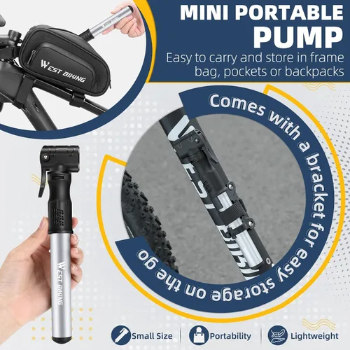 Miniatura 3 de Bomba de bicicleta Mini bomba de bicicleta – Bomba de ciclo de aleación de aluminio para válvula Presta y Schrader, bomba de neumáticos de bicicleta
