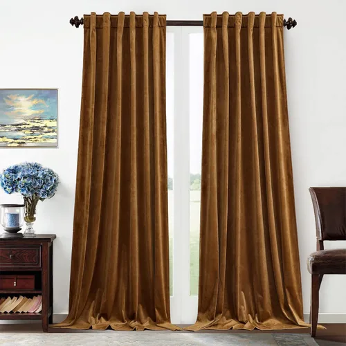 Miniatura 34 de Benedeco - Cortinas de terciopelo burdeos para ventana de dormitorio con pompón, cortinas de lujo súper suaves, oscurecimiento y aislamiento térmico