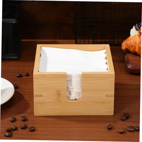 Miniatura 7 de Alipis Servilletero de bambú para mesa de comedor y cocina, dispensador de pañuelos de madera plano