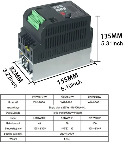 Miniatura 2 de Unidad de frecuencia variable VFD, 220V/0.75KW/1.5KW/2.2KW/4KW/5.5KW/7.5KW VFD Convertidor de frecuencia con freno para motor de husillo Regulación