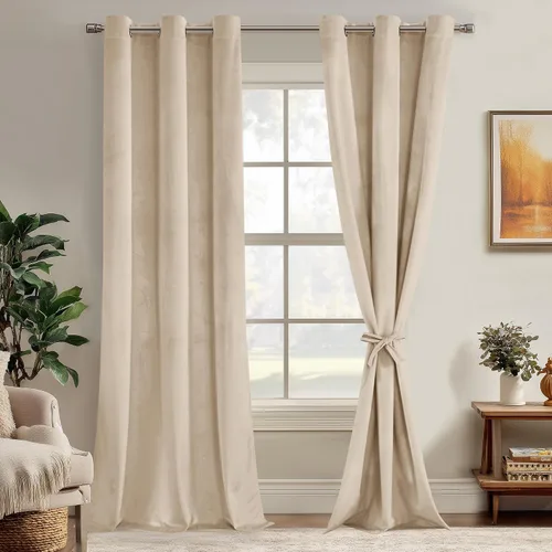 Miniatura 63 de JIUZHEN - Cortinas de terciopelo gris de 63 pulgadas opacas para sala de estar - Cortinas gruesas de terciopelo con ojales para ventana