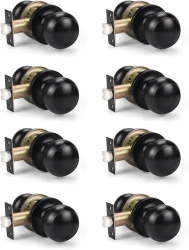 KNOBWELL Paquete de 8 pomos de puerta negros para pasillo y armario, función de paso interior sin llave, redonda sin bloqueo, mango negro mate