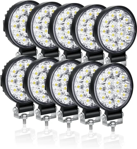AUXTINGS 10 Piezas de 4 pulgadas 10 cm 42W Mini Lámpara de Trabajo LED Luz de Conducción de Haz Puntual LED Pods 12V 24V Luces Antiniebla Todo