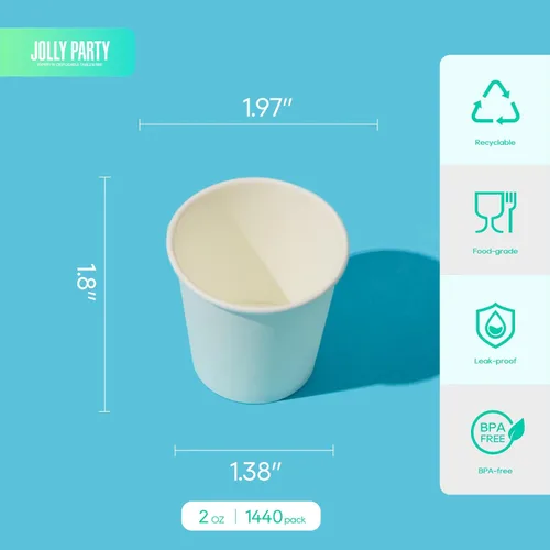 Miniatura 2 de JOLLY PARTY Vasos de papel de 2 onzas, paquete de 1440 vasos de papel pequeños para baño, vasos blancos para enjuague bucal, mini tazas de espresso