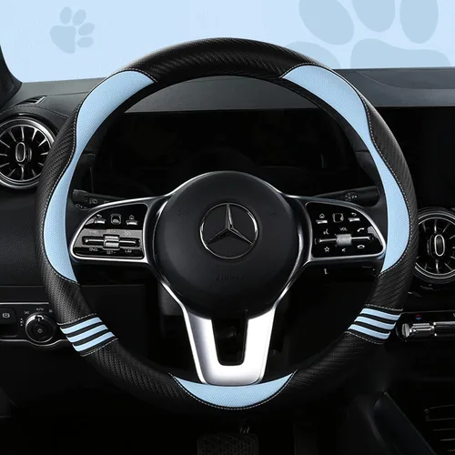 HighnessHwoo Fundas acolchadas para volante de automóvil para mujer, de fibra de carbono, de piel sintética, lindos accesorios interiores de