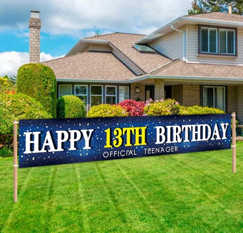 Miniatura 6 de Cartel grande azul de cumpleaños número 13, enorme cartel oficial de adolescente para patio y jardín, decoración de fiesta de cumpleaños azul, telón