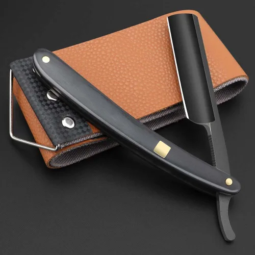 Maquinilla de afeitar de acero inoxidable de alta calidad con correa de afeitar para hombres, maquinilla de afeitar profesional de barbero de borde