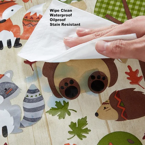 Miniatura 7 de Newbridge Woodsy - Mantel de vinilo con parte trasera de franela de otoño y Acción de Gracias, diseño de criaturas del bosque caprichosas