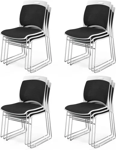 Miniatura 16 de VINGLI Juego de 4 sillas apilables de oficina con base de trineo de metal, asiento y respaldo ergonómicos acolchados de plástico, capacidad de 350