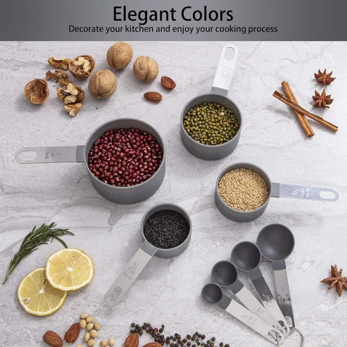 Miniatura 6 de Huygens - Juego de tazas y cucharas medidoras de 10 piezas, tazas medidoras apilables con mango de acero inoxidable para medir ingredientes secos