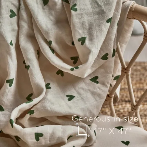 Miniatura 7 de Swaddle - 100% algodón orgánico - Mantas de muselina para recién nacido, 47 x 47 pulgadas (corazones verdes)