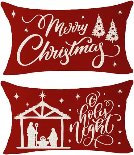 Miniatura 13 de ITFRO Juego de 2 fundas de almohada de algodón y lino, decoración de Navidad, decoración de pinos, árboles de pino, plantas del bosque, funda