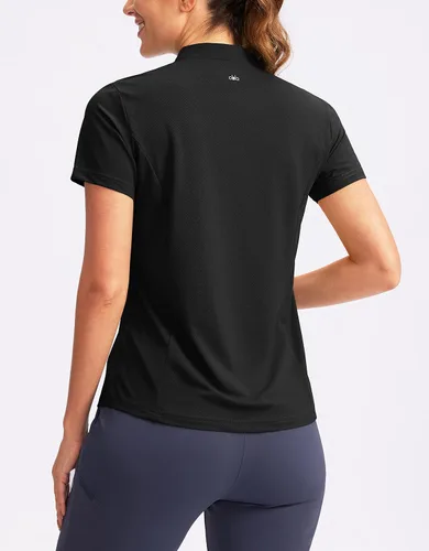 Miniatura 2 de Obla Polo de golf para mujer, cuello en V, manga corta, sin cuello, de secado rápido, para tenis, correr, camisetas de golf para mujer