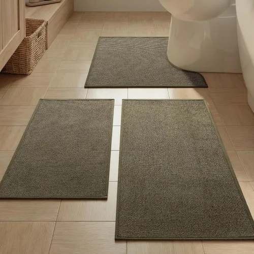 Miniatura 45 de YIHOUSE Juego de 2 tapetes de baño, color beige, ultrafino, absorbente, antideslizante, para baño, lavable, ducha, lavabo, lavandería