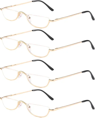 Gafas de Lectura Media Montura - 4 Pares de Gafas de Marco de Metal con Bisagra de Resorte para Hombre y Mujer, Oro 1.75
