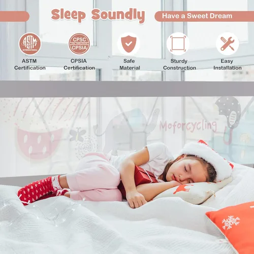 Miniatura 8 de BABY JOY Riel de cama para niños pequeños, 77 pulgadas, extra largo, altura ajustable y plegable, protector de riel de cama de bebé con malla Gris