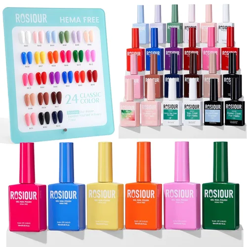 Hema Tpo Free Gel Nail Polish Set - 24 Colores 18ml Juego de Esmalte de Uñas en Gel para Principiantes con 6 Piezas de Capa Base Mate y Brillante,