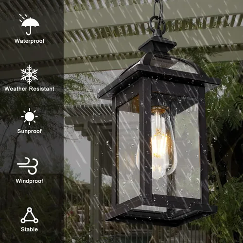 Miniatura 2 de Darkaway Farol colgante para exteriores, luz colgante de porche con vidrio de aluminio para exteriores, para porche, patio, entrada