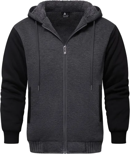 Miniatura 23 de GEEK LIGHTING Sudadera con capucha y cremallera para hombre, forro polar, chaqueta gruesa con capucha para invierno, cálida sudadera atlética