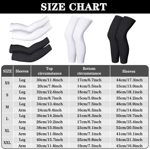 Miniatura 7 de Geyoga 2 pares de mangas de compresión de longitud completa para piernas para hombres y mujeres, fútbol (negro, blanco, talla XS)