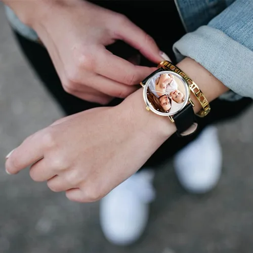 Miniatura 3 de Lovejewelry Relojes con foto personalizados para hombres y mujeres, correa de cuero, reloj de pulsera personalizado con cualquier nombre