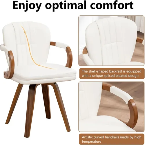 Miniatura 4 de Sillas de comedor giratorias de mediados de siglo, modernas sillas de cocina tapizadas de piel sintética negra con marco de madera curvada, sillas