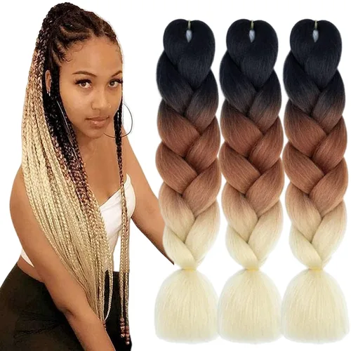 Miniatura 21 de Beige (613) Cabello trenzado 6 paquetes de extensiones de cabello sintético de 24 pulgadas, extensiones de cabello trenzado Jumbo Ombre trenzado