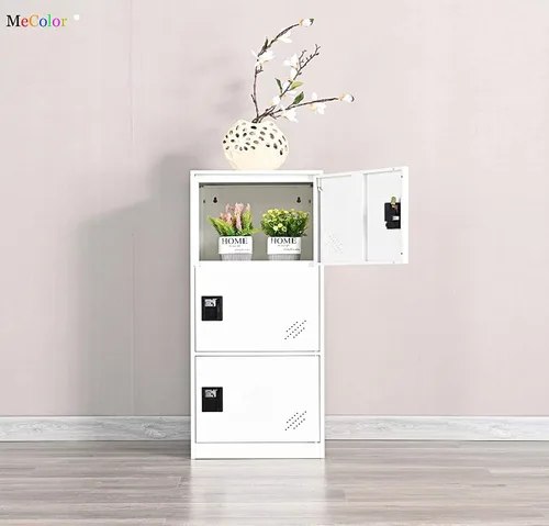 Miniatura 7 de MECOLOR - Casillero pequeño vertical de un solo nivel con cerrojo de candado, almacenamiento de 2 o 3 compartimientos; para empleados, hogar, Blanco