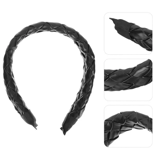 Miniatura 5 de Beaupretty Diademas trenzadas de cuero diadema ancha trenzada: diadema ancha de cuero a cuadros, diadema ancha y dura, tocado de moda para niñas
