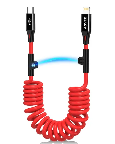 Miniatura 16 de AGVEE Cable de carga corto USB a USB-C en espiral de 1.5 pies [certificado USB-IF] Cable de carga rápida de 3 A en el automóvil para iPhone 17/16/15