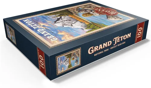 Miniatura 3 de MyPuzzle Grand Teton National Park – Grizzly Bear Hug, póster de viaje vintage – Rompecabezas de 100 piezas premium para adultos