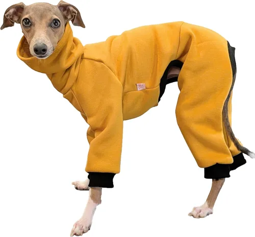 Miniatura 47 de D Doggy Star - Suéter de galgo italiano de cuello de tortuga, conjunto de mono de vellón cálido, ropa de Whippet para perro (XL, azul marino Pkt)