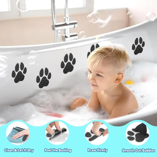 Miniatura 6 de Secopad Adhesivos antideslizantes para bañera, 20 unidades grandes de seguridad para bañeras, duchas, peldaños adhesivos con raspador premium (negro)