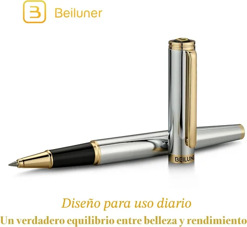 Miniatura 3 de BEILUNER - Bolígrafo de lujo con bola de rodillo, impresionante diseño de cromo plateado con acabado en oro de 24 quilates, diseños nobles y cromo