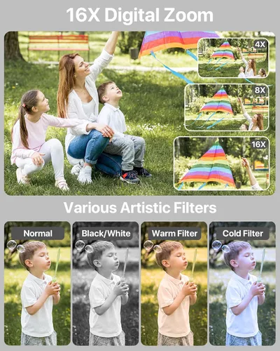 Miniatura 4 de Cámara digital, cámara para niños con tarjeta de 32 GB, FHD 1080P 44MP cámara de vlogging, cámara digital de zoom de 16X y disparo, cámaras Negro