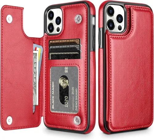 Miniatura 9 de HianDier Funda tipo cartera compatible con iPhone 12 Pro MAX 5G de 6.7 pulgadas, delgada funda protectora con ranura para tarjeta de crédito, funda