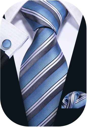 Miniatura 340 de Barry.Wang Juego de corbatas para hombre, corbata de seda a rayas, tejido a cuadros, gemelos formales, negocios, boda