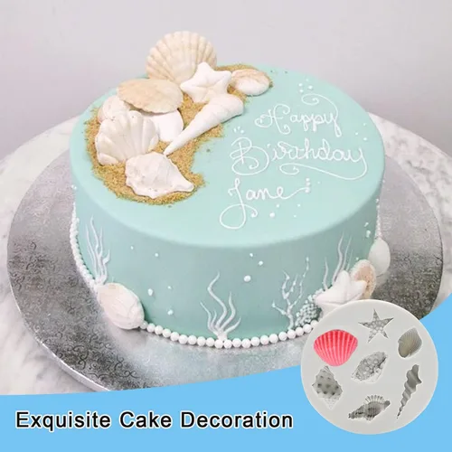 Miniatura 4 de MEMOVAN Molde de silicona bajo el mar, 3 piezas, molde de fondant marino, concha, estrella de mar, molde de silicona para hornear para debajo