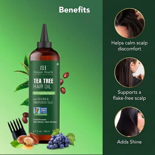 Miniatura 3 de Botanic Hearth Aceite de cuero cabelludo de árbol de té 100% puro para el crecimiento del cabello, la caspa y la picazón del cuero cabelludo, 6.7