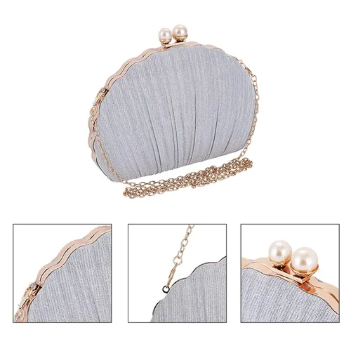 Miniatura 3 de Women Mini Pleated Seashell Evening Clutch Handbag Chain Strap Cross-body Bag