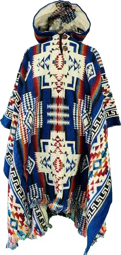 Los ponchos de alpaca para adultos, hombres o mujeres son ponchos hechos a mano por artesanos nativos que hacen el poncho más suave., Azul Mar,