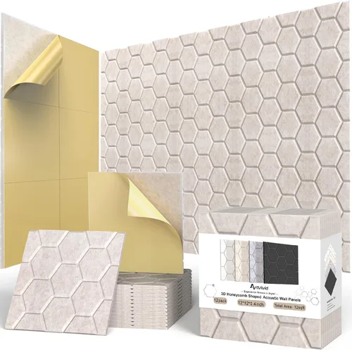 Miniatura 38 de Paquete de 12 paneles acústicos, paneles autoadhesivos con patrón de ladrillo 3D a prueba de sonido para paredes, paneles decorativos de pared