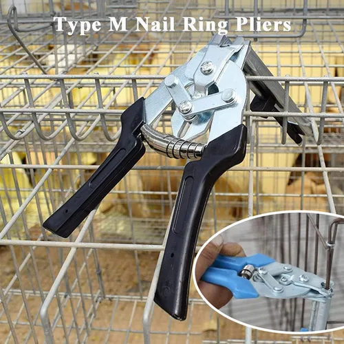 Miniatura 3 de Kit de alicates de anillo de cerdo con 600 uñas M, alicates de anillo de uñas tipo M para esgrima, kit de alicates de anillo de cerdo