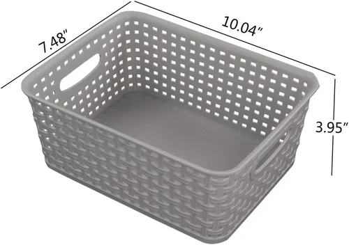 Miniatura 3 de Paquete de 6 cestas organizadoras de plástico, 10.04 pulgadas de largo x 7.48 pulgadas de ancho x 3.95 pulgadas de alto, ligeramente gris 10.04"L