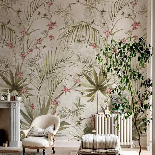 Miniatura 3 de Zeeko Murales de pared botánicos vintage para despegar y pegar, 59 pulgadas de ancho x 110 pulgadas de alto, papel tapiz floral de árbol beige