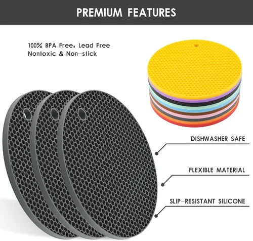 Miniatura 3 de Salvamanteles de silicona de goma de silicona para sartenes calientes y ollas, manteles individuales resistentes al calor, paquete de 4, tamaño: 7 x